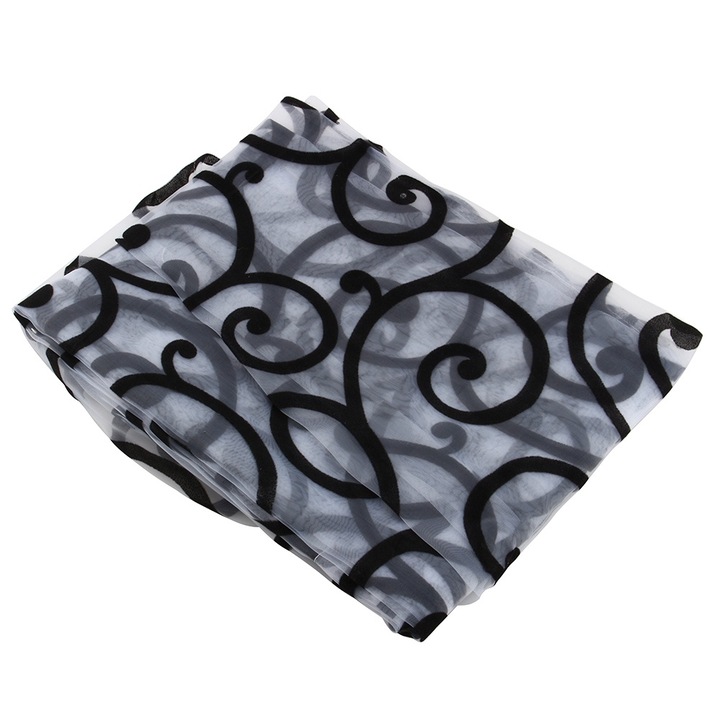 Virágmintás Voile függöny, Jormftte, fekete, 100x200cm