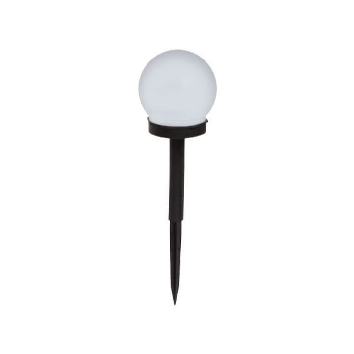 Комплект от 2 LED соларни лампи, Housekeep, във формата на сфера, тип глобус, 1.2V 40mAh, соларно захранване, IP44, диаметър 10 см, Бял