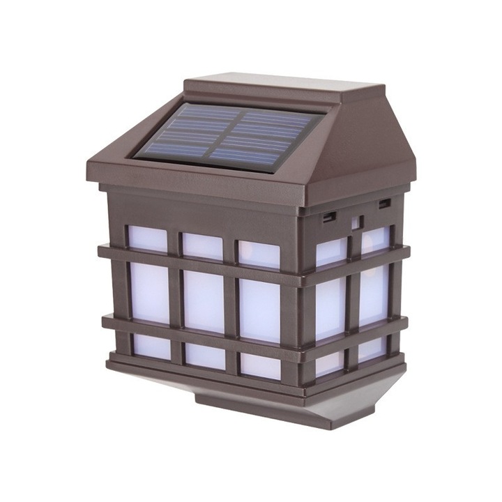 Соларна LED лампа тип Фенер за стена Leski, 11.5 x 8.3см, 1.2V, ABS, 400mAh, студено бяла