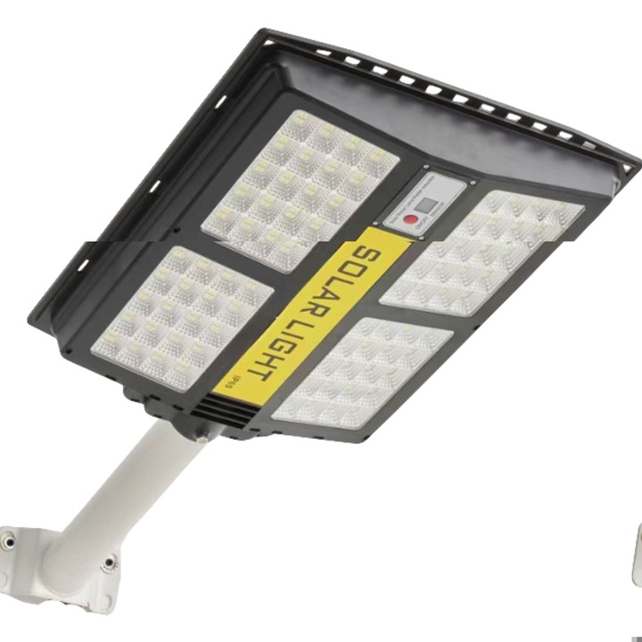 Lampa solara stradala toolsy, cu telecomanda, senzor de miscare si lumina, suport prindere, 280 LED-uri, IP65, ABS, 12AH, 500W, temperatura culoare 6500K, 44.5x37.7x6.6 cm, autonomie 10-12 ore, negru