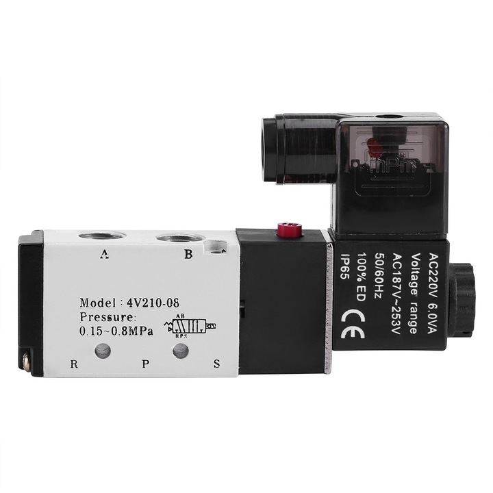 Електрически пневматичен соленоиден клапан Jormftte, 5-пътен, 2-позиционен, алуминиев, AC220V, лесно приложение