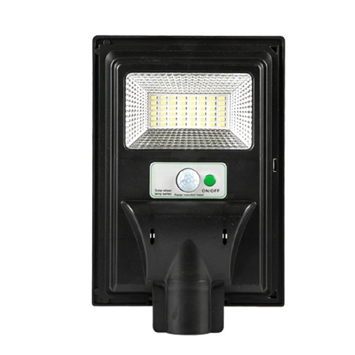 Lampa solara stradala toolsy, cu telecomanda, senzor de miscare si lumina, suport prindere, 48 LED-uri, IP65, ABS, 5AH, 50W, temperatura culoare 6500K, 28.5x18.8x5 cm, autonomie 10-12 ore, negru