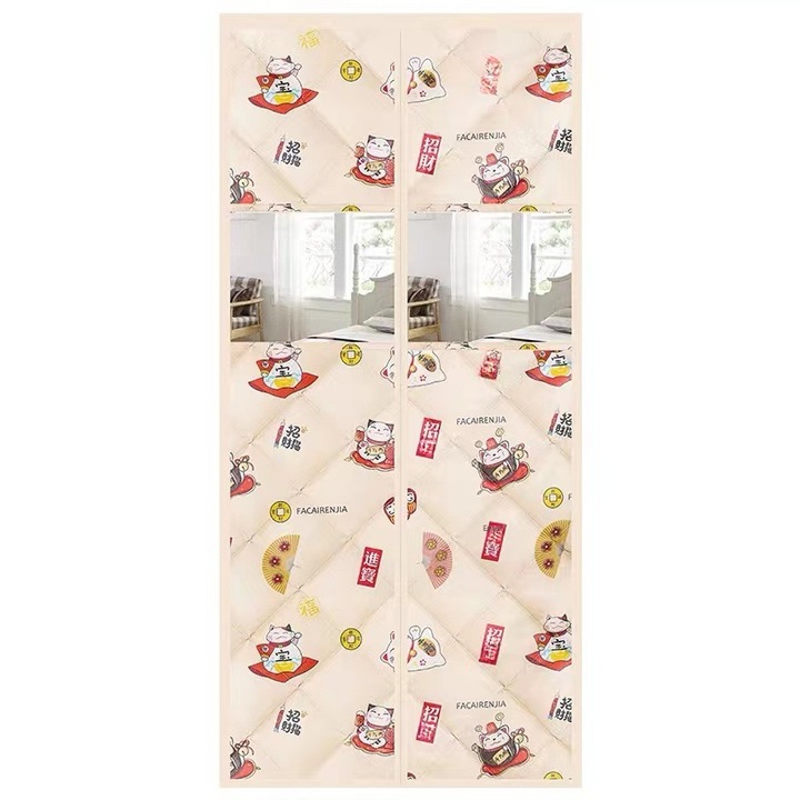 Перде за врата, Jormftte, Памук, Звукоизолация, 90 x 210 см, Многоцветно