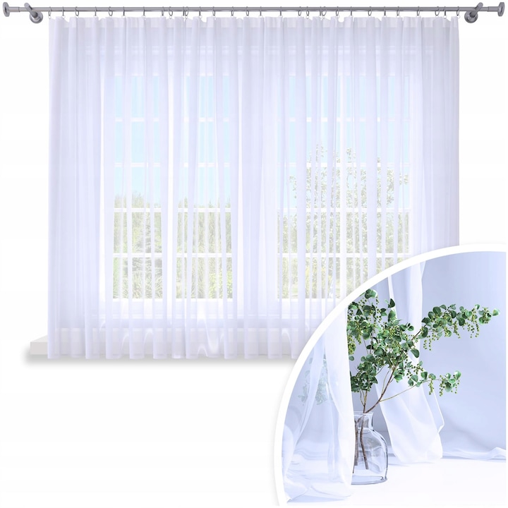 Perdea Gata Confectionata, Homeview, FJT000, Rejansa, Tiv, Bride, Poliester, Voal, Simpla, Alb, 140x160 cm