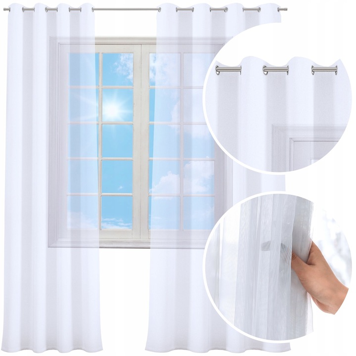 Perdea Gata Confectionata, Homeview, FJK000, Inele, Poliester, Voal, Simpla, Alb, 145x230 cm