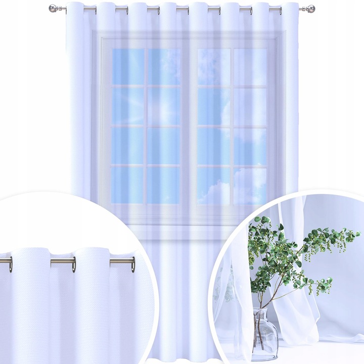 Perdea Gata Confectionata, Homeview, FJK000, Inele, Poliester, Voal, Simpla, Alb, 300x200 cm