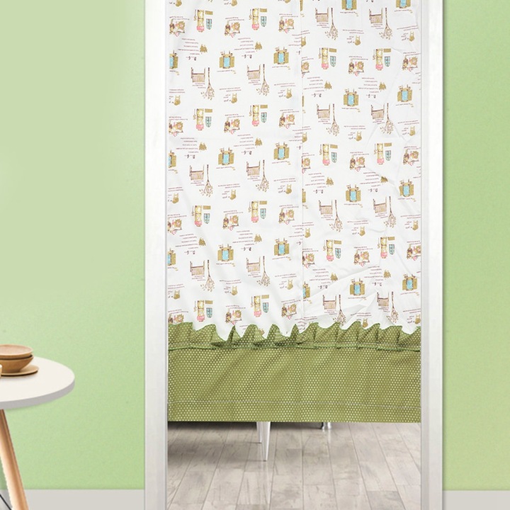 Jormftte dekoratív függöny, japán stílusú, masnis mintával, zöld, 1 db.