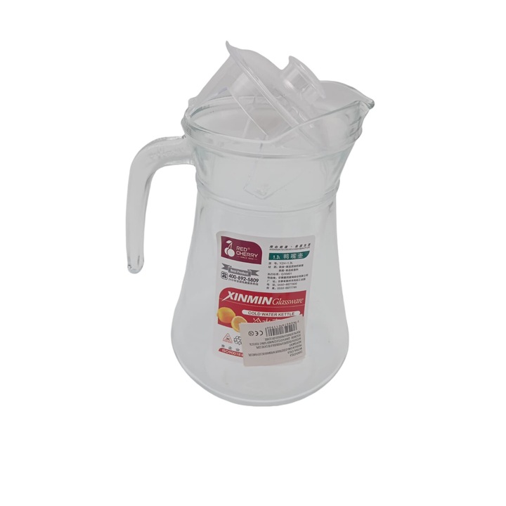 Carafa cu maner de sticla 1300 ml, cu capac plastic transparent 0*-60*C