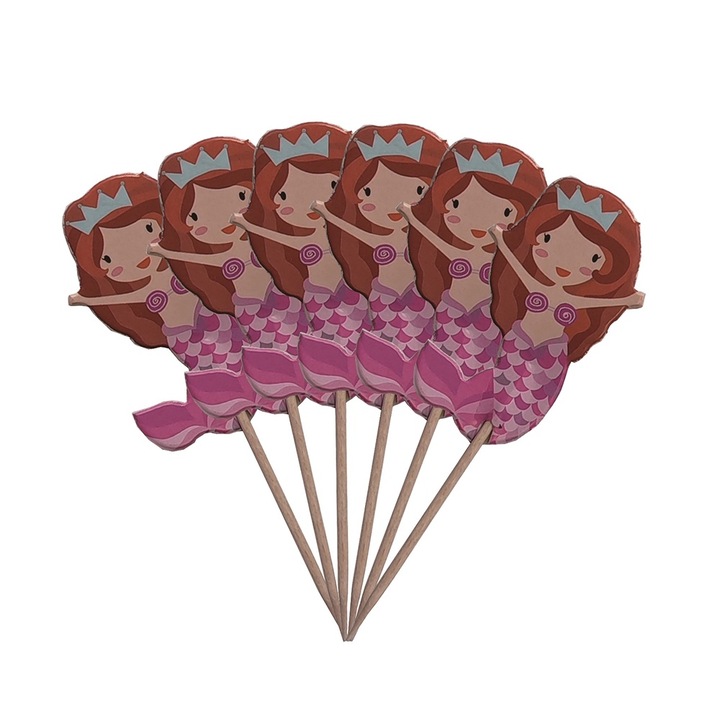 Set 12 buc. scobitori decorative, roz, 10.5×4 cm, sirena, PPQT9989
