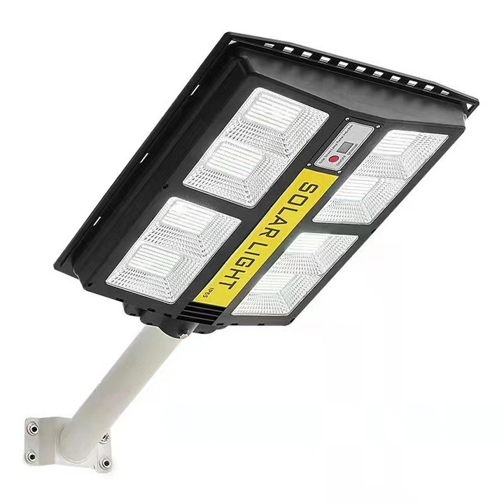 Lampa solara stradala toolsy, cu telecomanda, senzor de miscare si lumina, suport prindere, 720 LED-uri, IP65, ABS, 15AH, 500W, temperatura culoare 6500K, 44.5x34.7x6.6 cm, autonomie 10-12 ore, negru