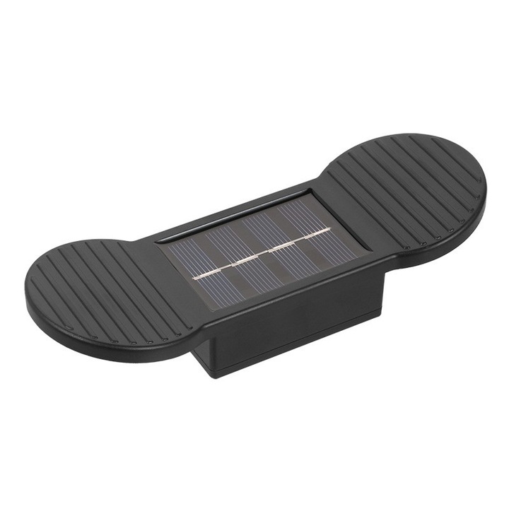 Aplica solara LED Cyrax, ABS/Policarbonat, rezistenta la apa IP65, 2 LED-uri SMD, pentru perete, scari, 1.2V, 600mah, 16 x 5.9 x 3.3 cm, lumina alb cald, negru