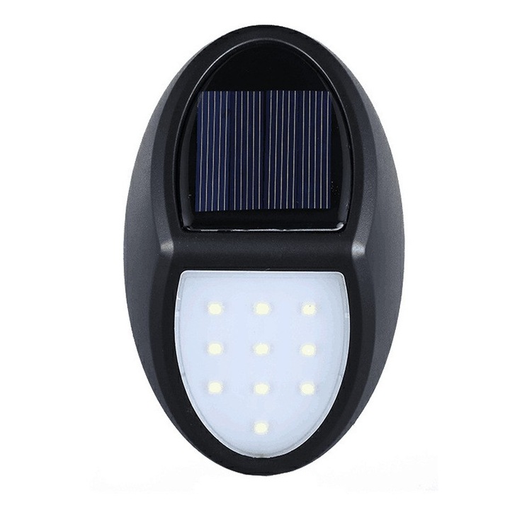 LED соларна стенна лампа Flippy, овална форма, 10 светодиода, силна светлина, IP65, 12 x 7.5 cm, 1.2 V, 300 mAh, автономност 8-10 часа, студено бяло