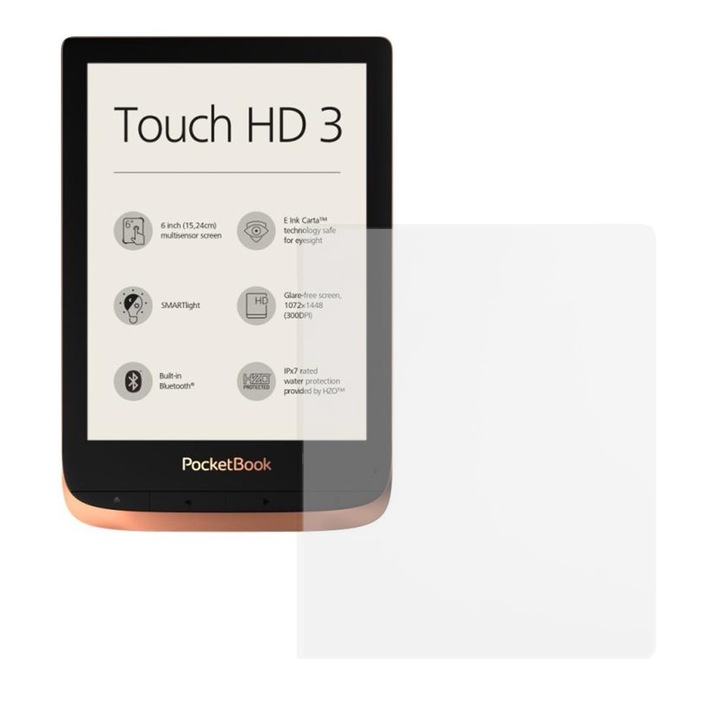 Протктор за PocketBook Touch HD 3 (PB632), E-reader Protect, Regenerable, Clarity 99%, High Definition, Предотвратява пръстови отпечатъци и прах, Anti-Shock, Transparent