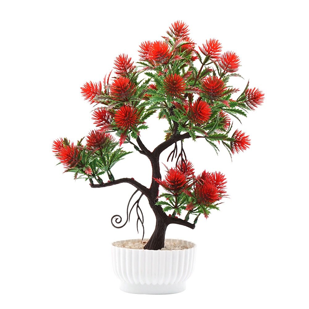 Planta artificiala decorativa, floare bonsai, rosie, set pentru birou si  acasa - eMAG.ro