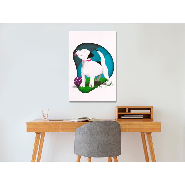 Картина Artgeist, Италианско платно - Куче и топка, 1 част, Вертикална - 20 x 30 см