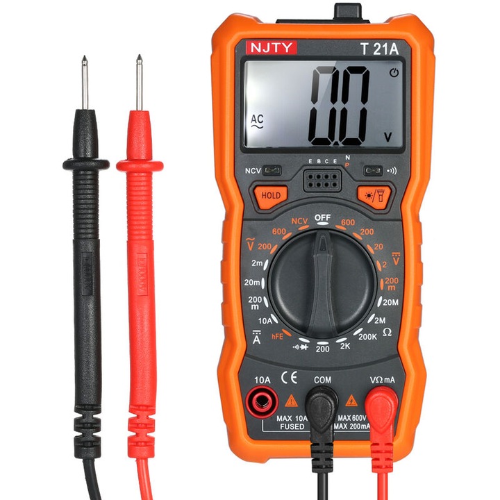 Ampermetru Digital Enforose, masurare temperatura, detector de tensiune fara contact, iluminare LCD, alimentare cu acumulator