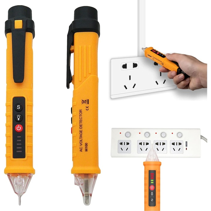 Pencil de testare electrica Enforose, detector de tensiune AC, sensibilitate ajustabila, detectie fara contact, 12-1000V