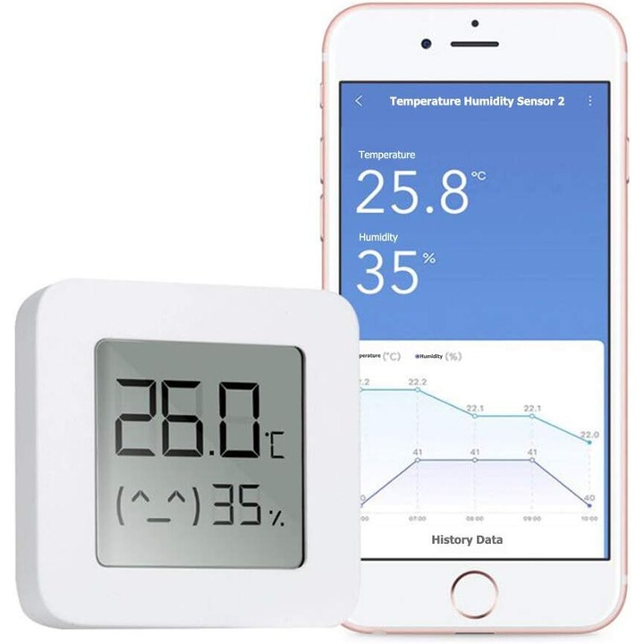 Мини Bluetooth дигитален термометър, Fokelyi, висока точност, 43x43mm, влажност и температура