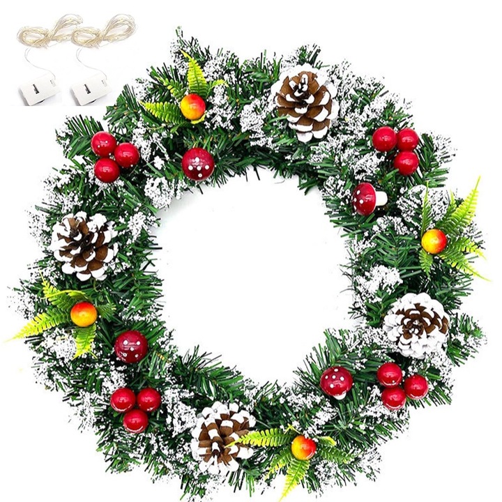 Coronita artificiala de Craciun, 20 cm diametru, iluminata