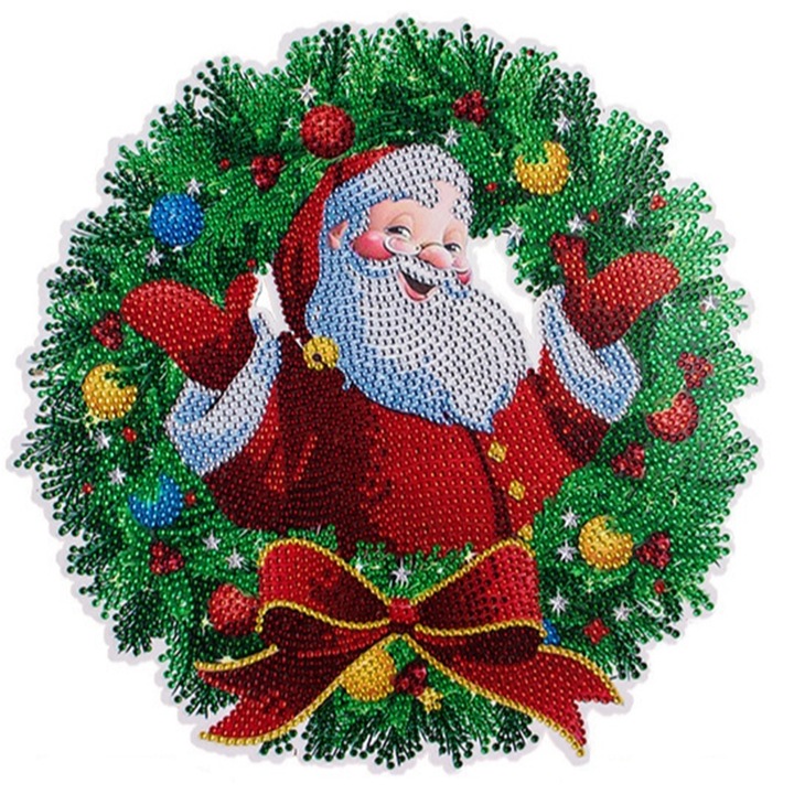 Set de coronite pictate cu diamant pentru Mos Craciun, pandantiv 5D pentru decorarea peretelui si a intrarii, 30 x 30 cm Cadou de artizanat de Mos Craciun Cadou de aniversare