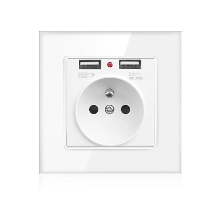 Priza europeana cu panou dual USB, universala, 2 USB
