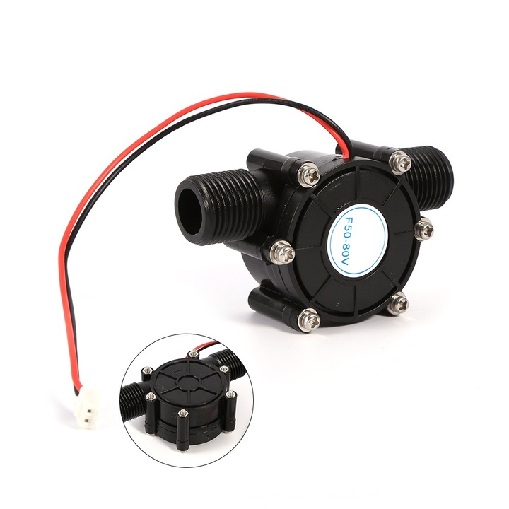 Generator micro hidro, 0~80V, 10W, plastic, negru, dimensiuni 8.6x4.7x3cm