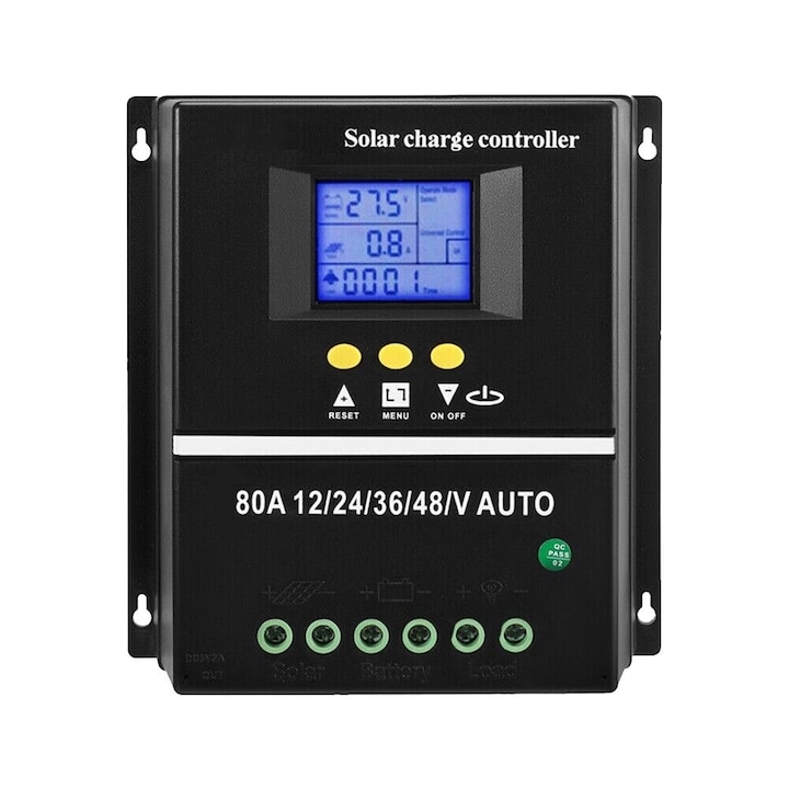 Контролер за соларен панел 12V-48V, LCD, двоен USB, 7 режима, връзка за кабели с голямо сечение