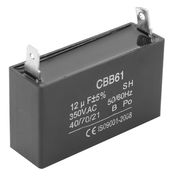 Kondenzátor benzines generátorhoz, Mmgoqqt, 12UF, AC350V, műanyag, kompakt kivitel