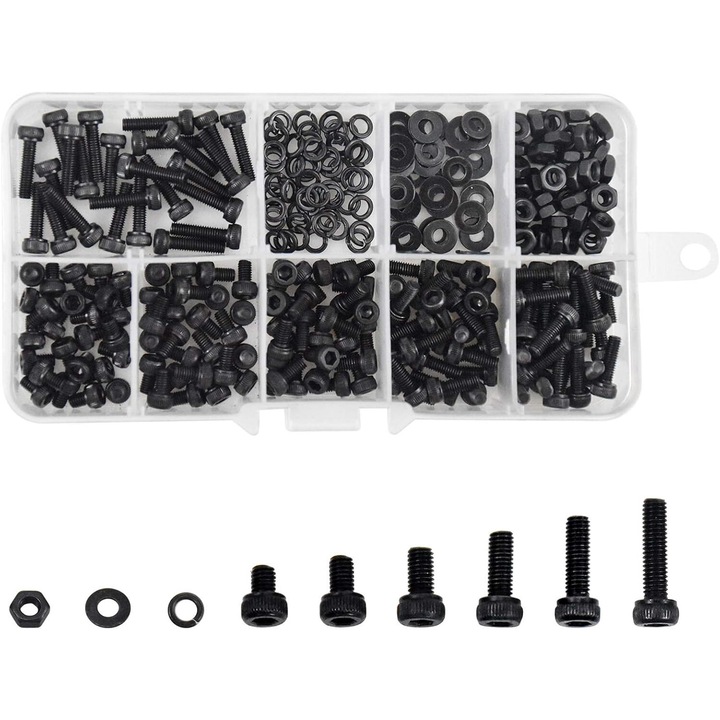 Set suruburi hexagonale AMRINUGL, otel carbon negru, 300 buc, M3x4-12mm