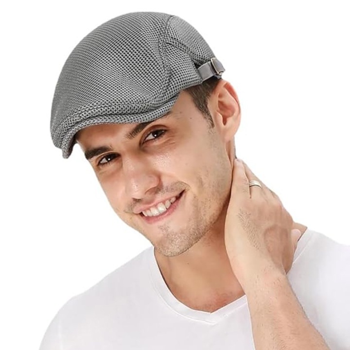 Sapca barbati, Bereta tip reglabil, Allizban®, Plasa, Polyester, Unisex, Gri deschis