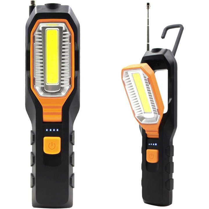 LED munka zseblámpa, 4 világítási mód, USB újratölthető, akasztóval, 400 lumen, 2800 mAh