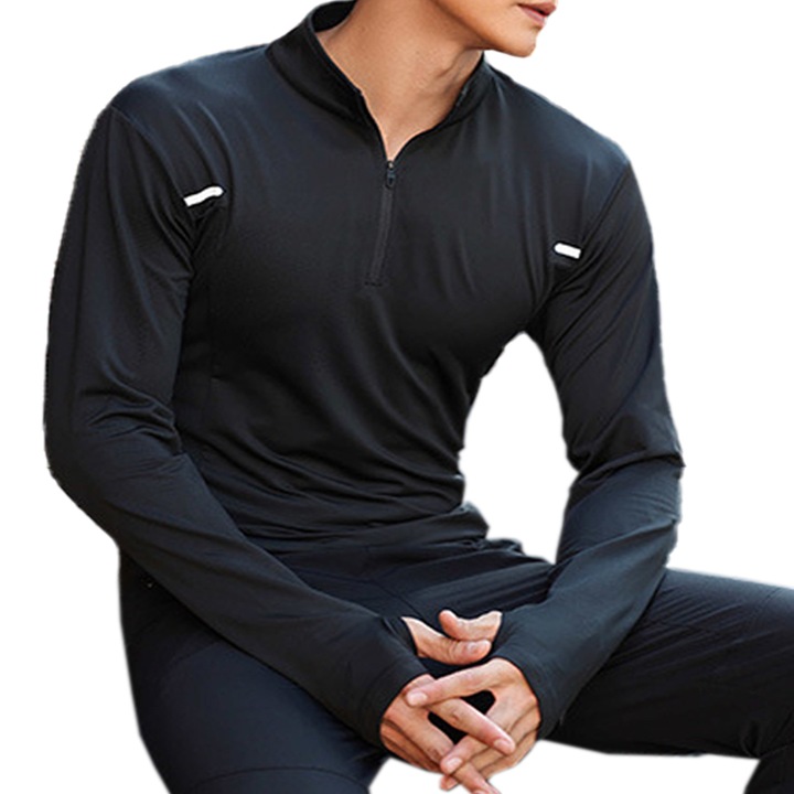 Bluza sport pentru barbati, JeiibrZui, protectie solara, negru, Negru