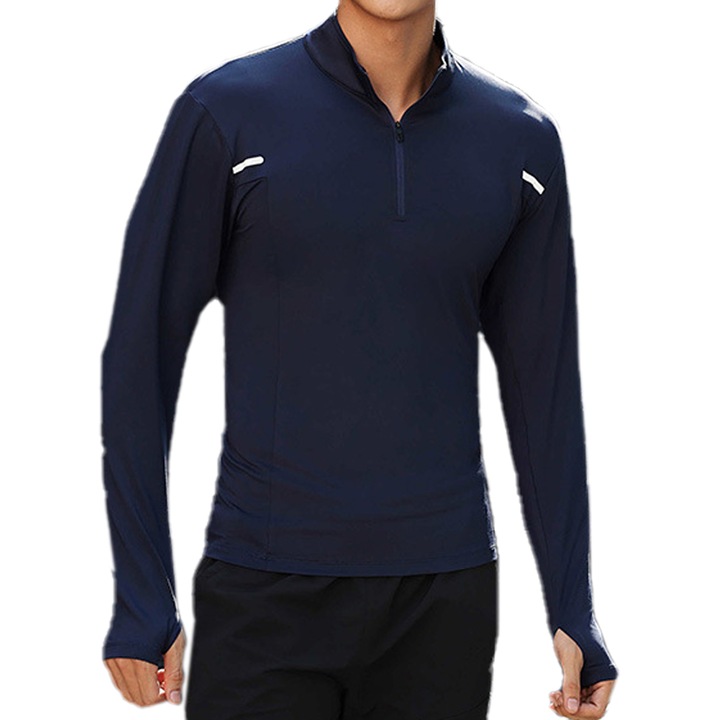 Bluza sport barbati QttvbTna, protectie UV, 1/4 fermoar, respirabila, albastru regal, poliester, Albastru inchis