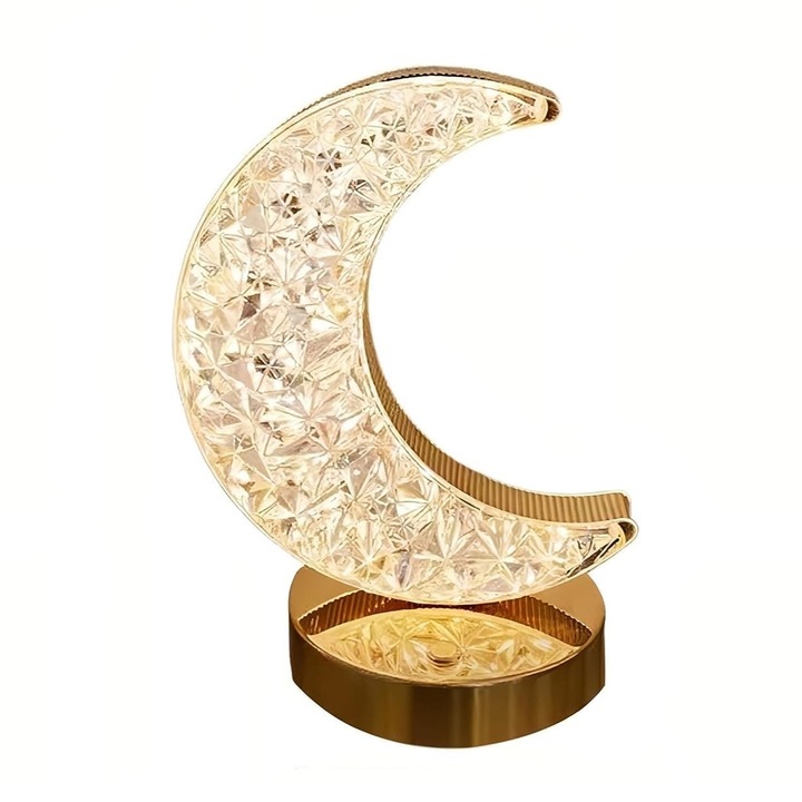 Lampa LED RGB tip semiluna de cristal, iluminare multicolora cu schimbare prin atingere, reincarcabila USB, auriu, 14 x 18 cm