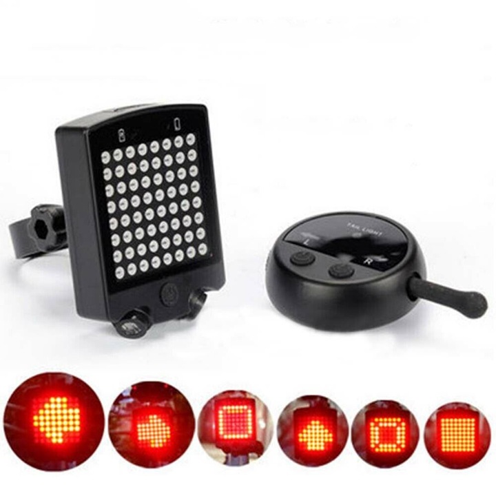 Kerékpárlámpa, Enforose, 64 LED-es irányjelzők, vízálló, vezeték nélküli vezérlés, fekete, 0,15kg