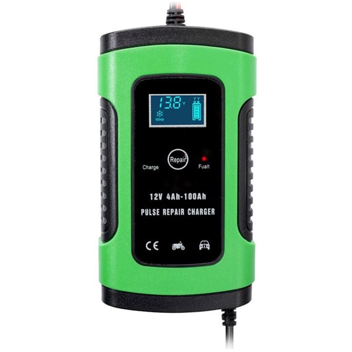 Enforose sokoldalú akkumulátortöltő, 12V 6A, többszörös védelem, intelligens LCD kijelző, különböző járművekhez