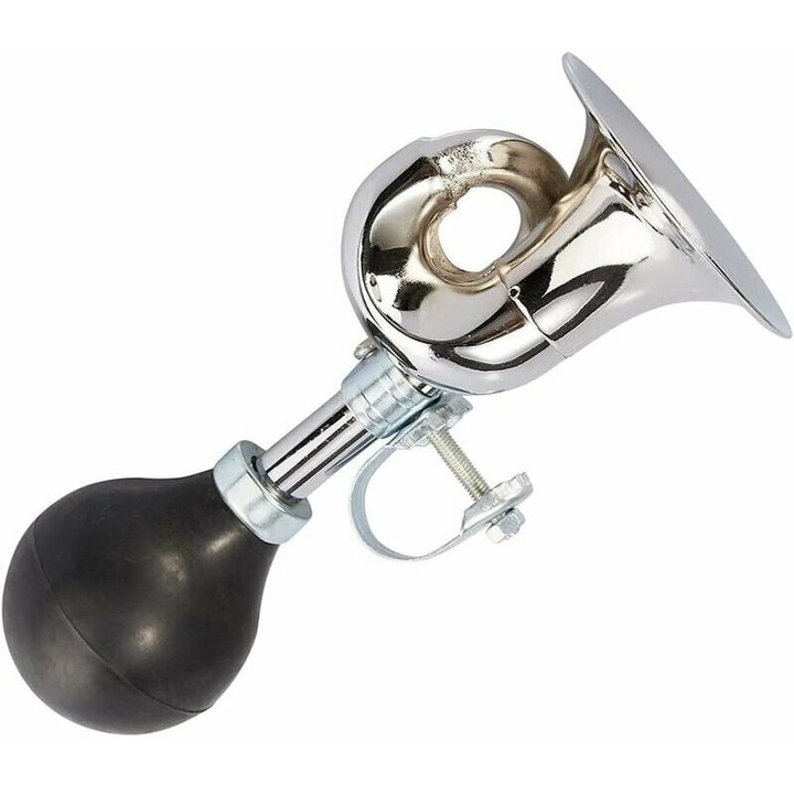 Claxon bicicleta, QttvbTna, Metal, Stil Retro, Clema Ajustabila, 6 x 7.3 cm, Negru / Argintiu