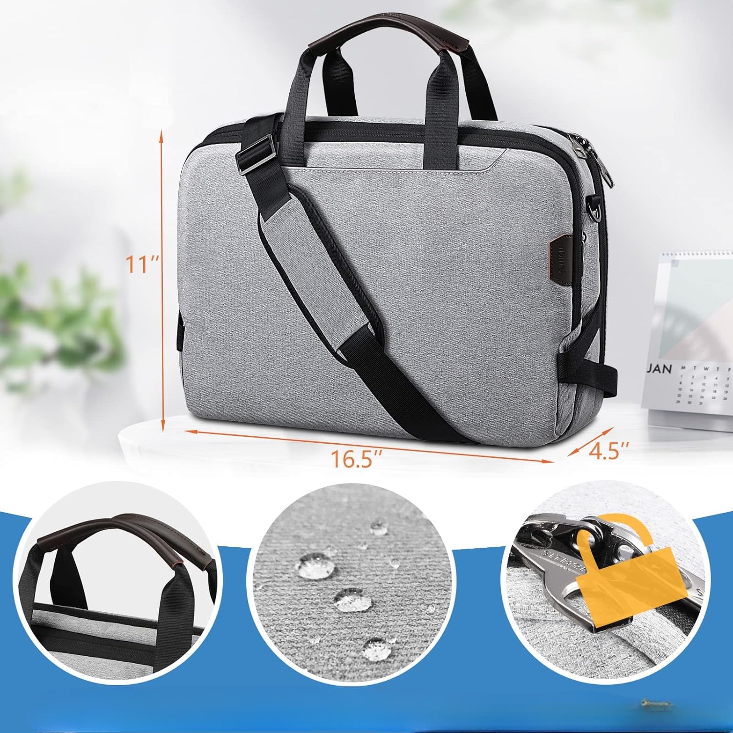 Geanta laptop, SITHON, 4 compartimente, impermeabila, gri, 41x28x11cm