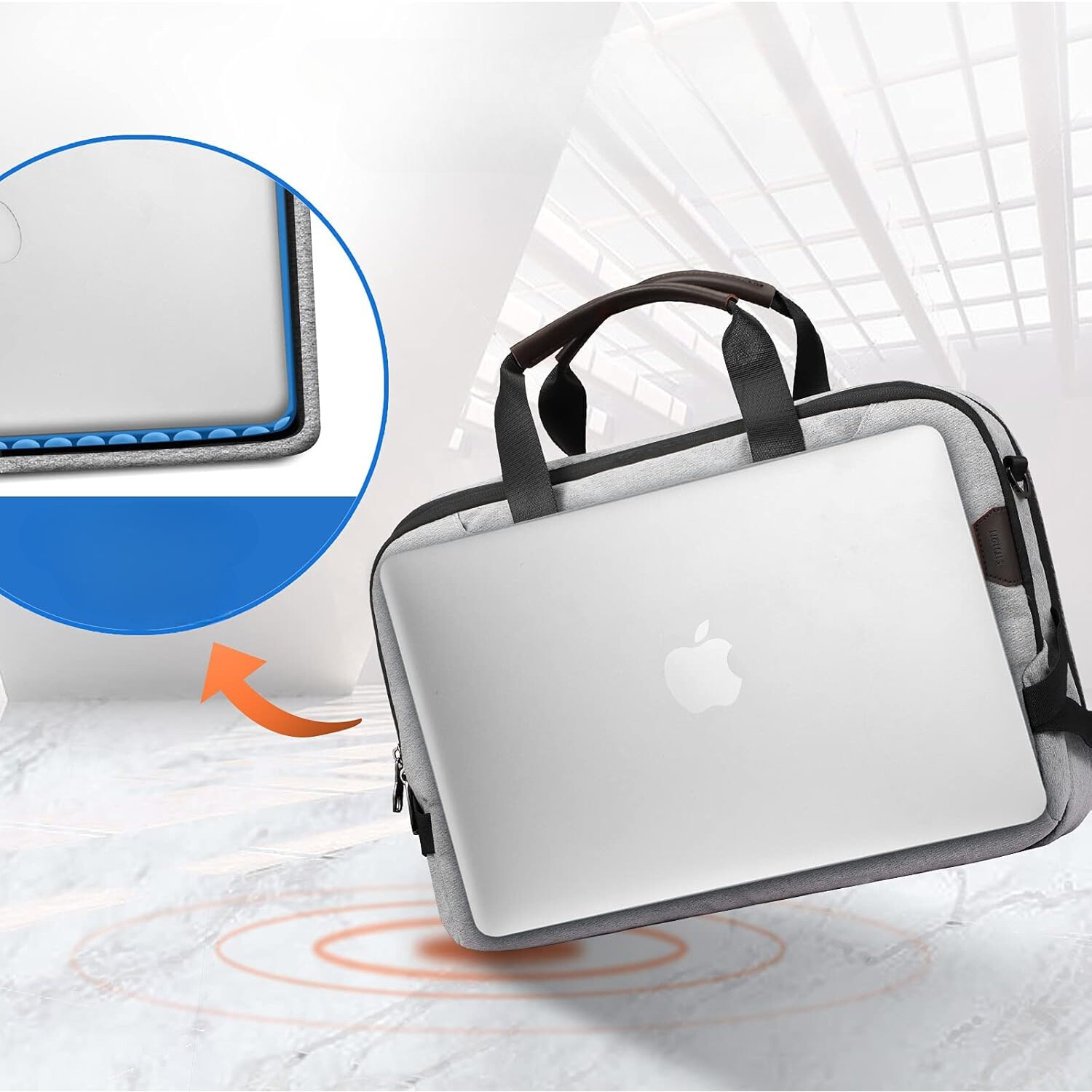 Geanta laptop, SITHON, 4 compartimente, impermeabila, gri, 41x28x11cm