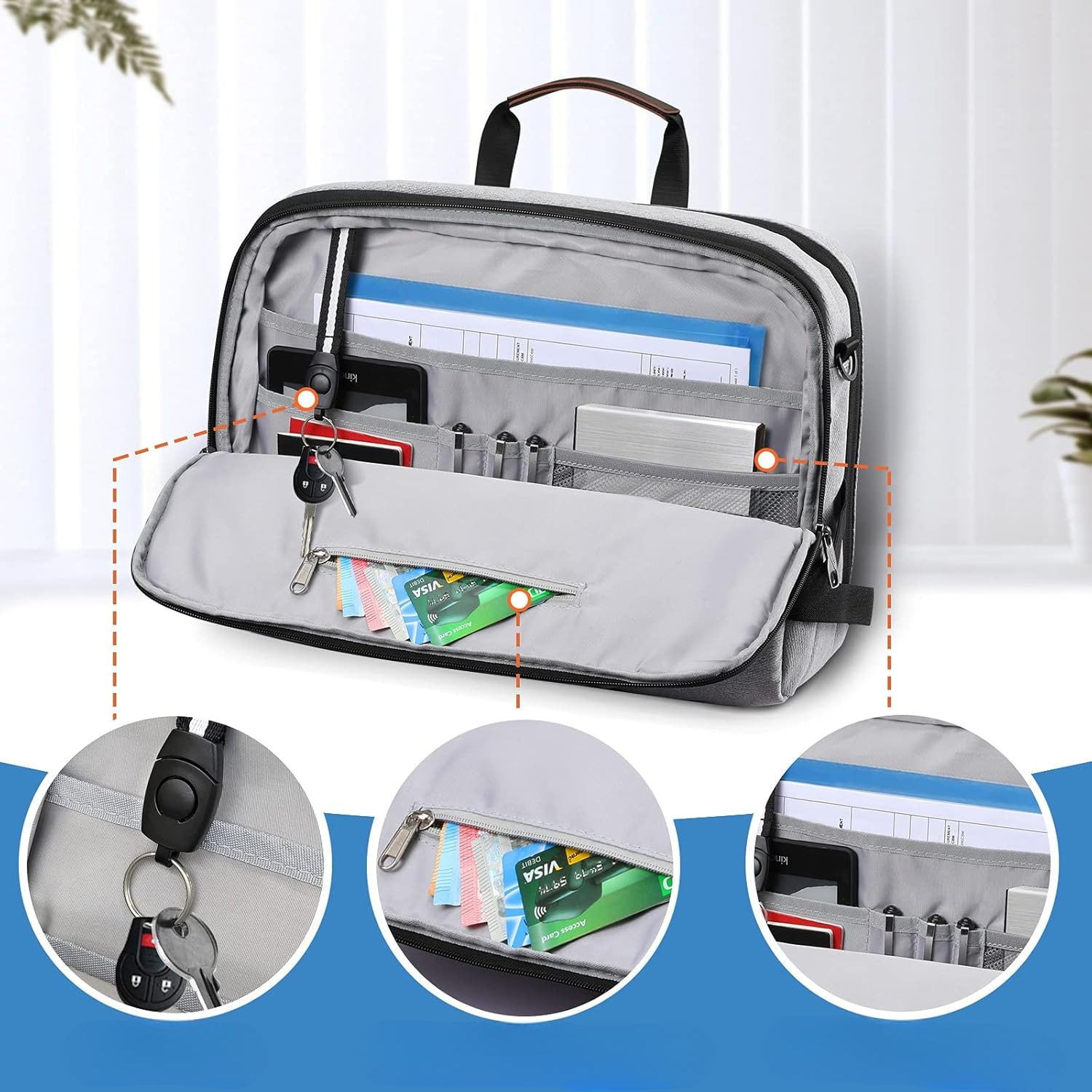 Geanta laptop, SITHON, 4 compartimente, impermeabila, gri, 41x28x11cm