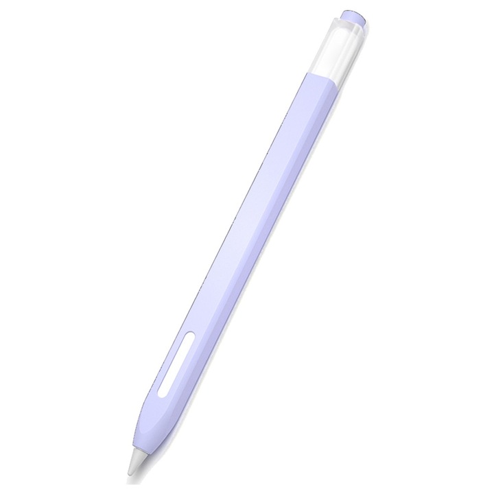 Мек силиконов защитен калъф за Apple Pencil 2, Zeaicos, уникален дизайн, пълна защита, прозрачен лилав цвят