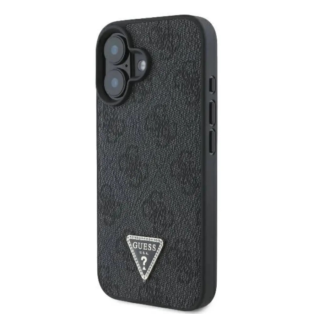 Husa Guess compatibila cu iPhone 16, Leather Metal Logo Strass Crossbody, Negru