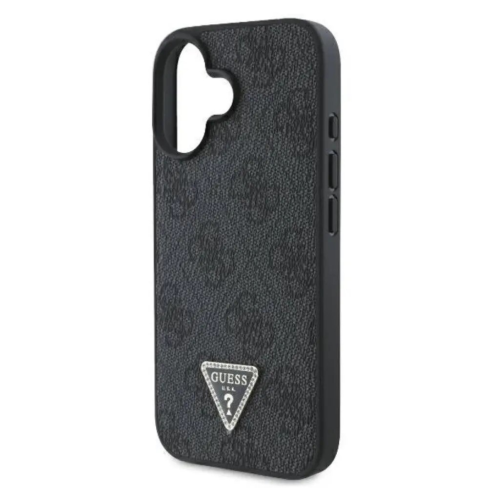 Husa Guess compatibila cu iPhone 16, Leather Metal Logo Strass Crossbody, Negru