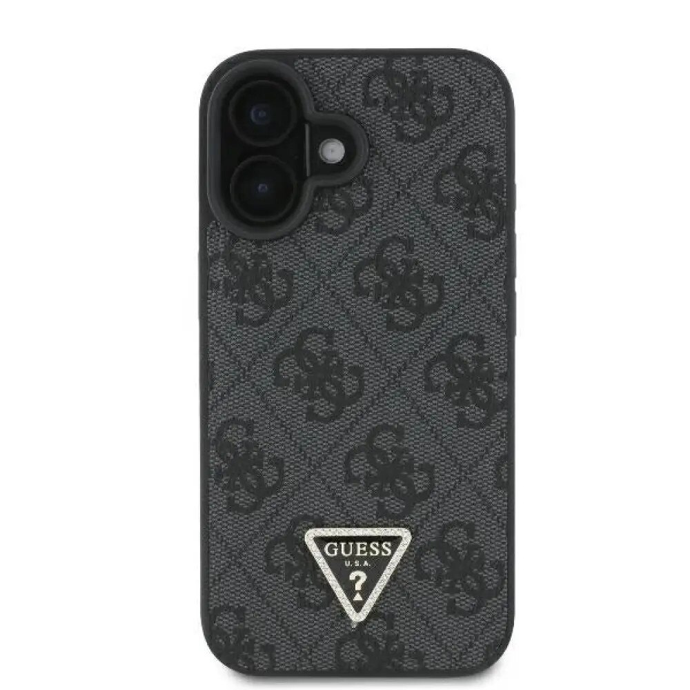 Husa Guess compatibila cu iPhone 16, Leather Metal Logo Strass Crossbody, Negru