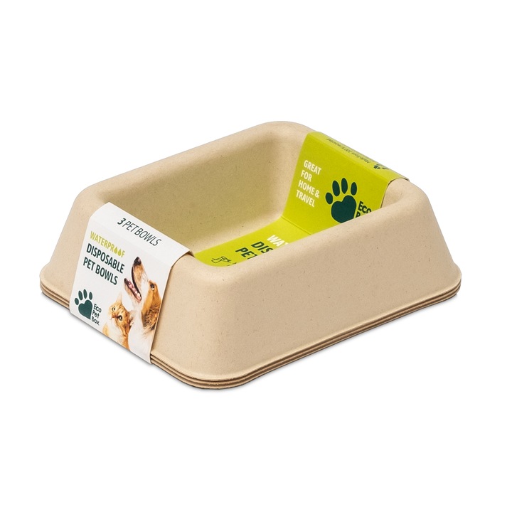 Set de 3 castroane biodegradabile pentru animale Eco Pet Box, sigure, usoare, bej