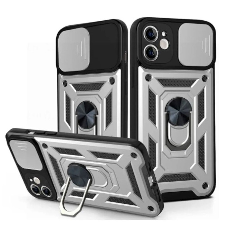 Armor Case за Honor Magic6 Lite / X9B, RingStand, Camera Slide, TPU+PC, Сребрист