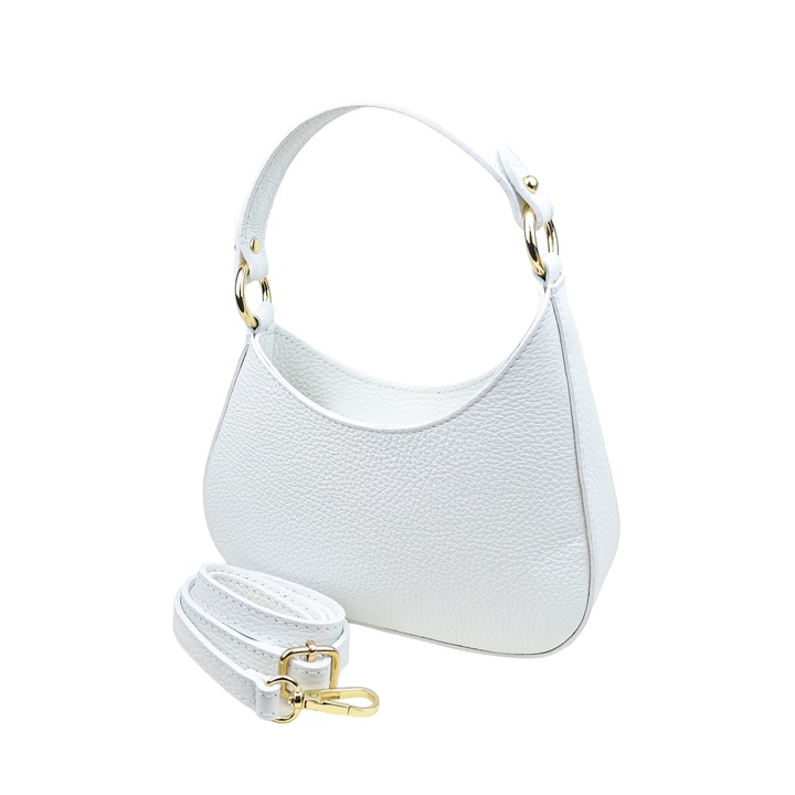 Geanta de dama Moranti Amanda, piele naturala impletita, alb, stil casual