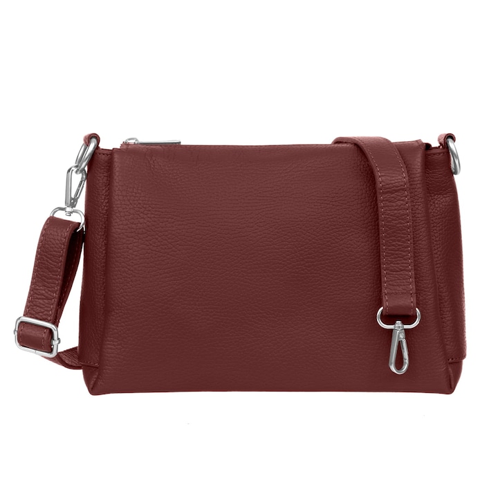 Geanta de umar, Vera Pelle, piele naturala, rosie, 3 compartimente, 2 buzunare