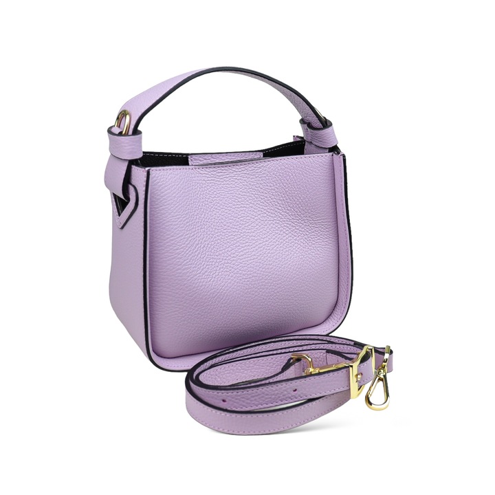 Geanta de umar Moranti Dafne, piele naturala, liliac, cu model