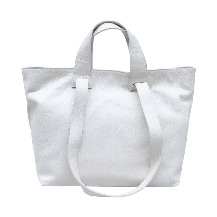 Moranti női táska, vásárlótáska, természetes bőr, zsebes, fehér